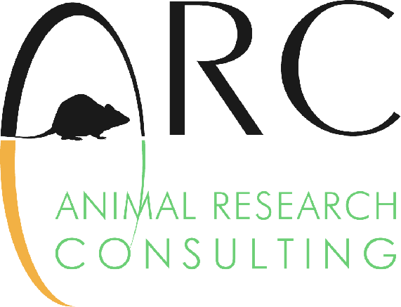 A black and white logo of an animal research consulting company.